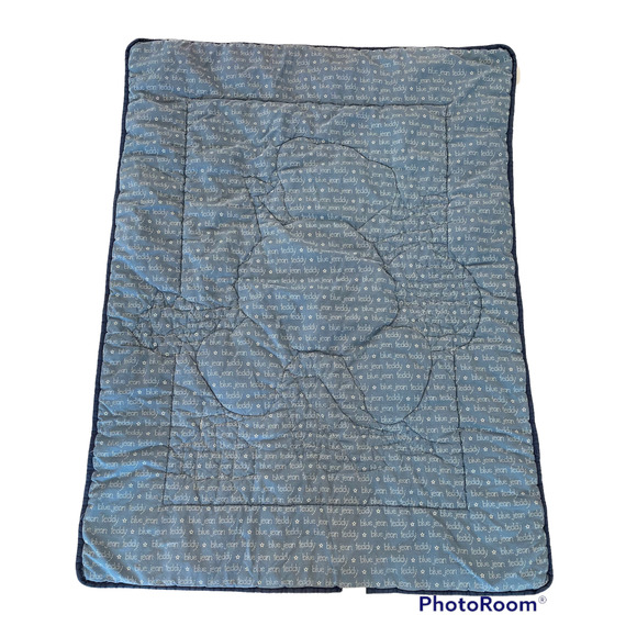 BJT Blue Jean Teddy Bear Overalls Boy Bike Boat Plane Plush Baby Blanket Vtg - Picture 5 of 5